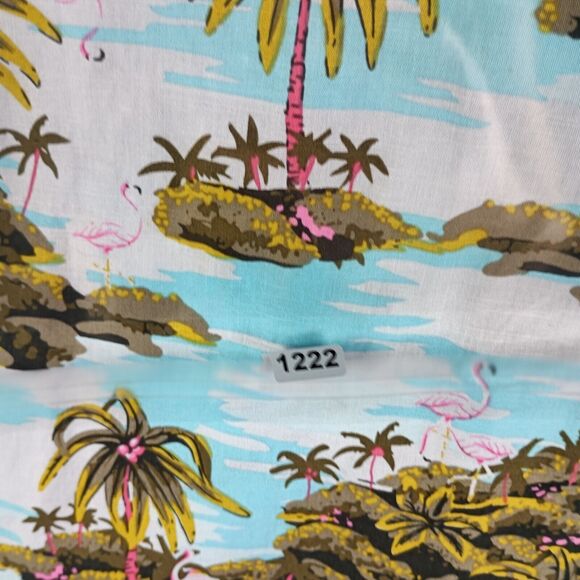 Hurley Hawaiian Shirt Men Medium Blue Scenic Palm Tree Flamingo Tailored Fit - Picture 8 of 9